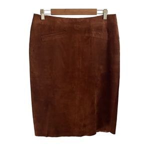 New Frontier Suede Skirt Fully Lined Size 12 Rust Faux Front Pockets Back Slit